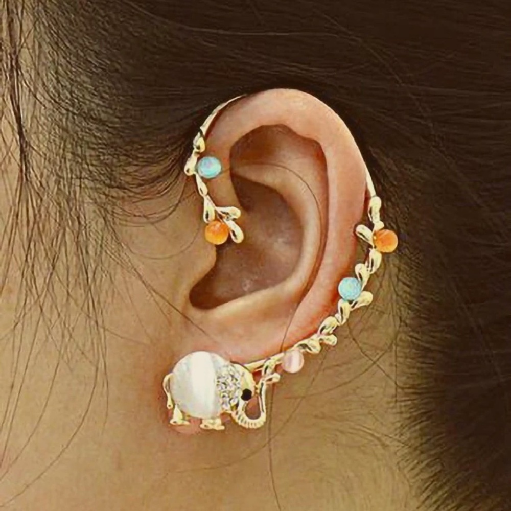 Beautiful Elephant Gem Stone Ear Wrap, Elephant Ear Wrap, Left Ear